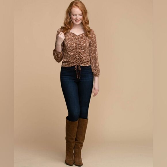 Ripe Long Sleeve Ruched Front Lightly-ribbed V-neck Women's Size XL Top - Picture 4 of 8